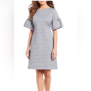 Ivanka Trump Navy and White Striped Bell Sleeve Dress Size 4
